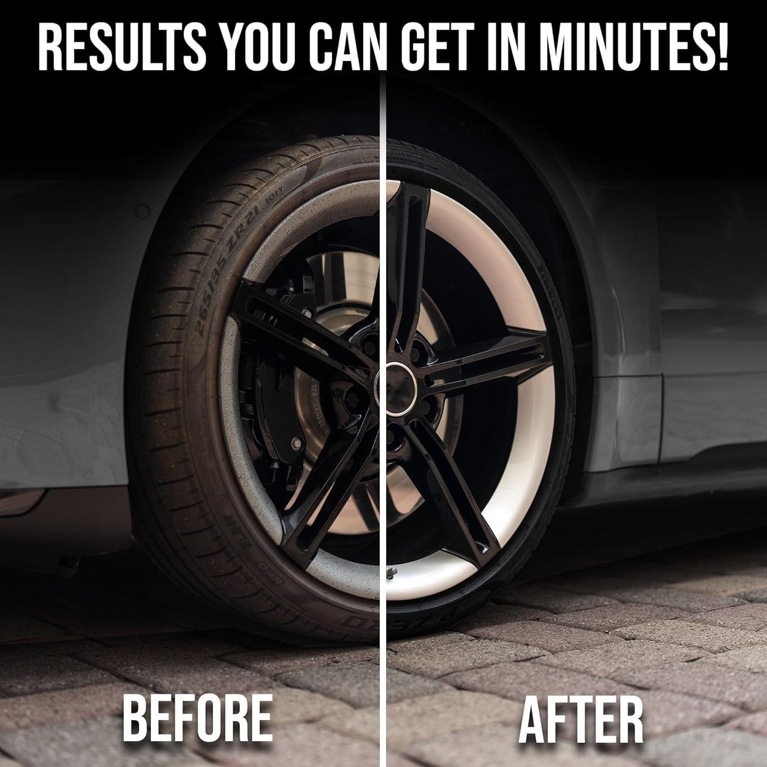 Complete Wheel and Tire Cleaner Kit - Removes Brake Dust & Adds Shine to Tires | Safe for OEM & Aftermarket | Includes Rim Cleaner, Detail Brush, Tire Shine, Applicator Pad, Towel (5-Piece)